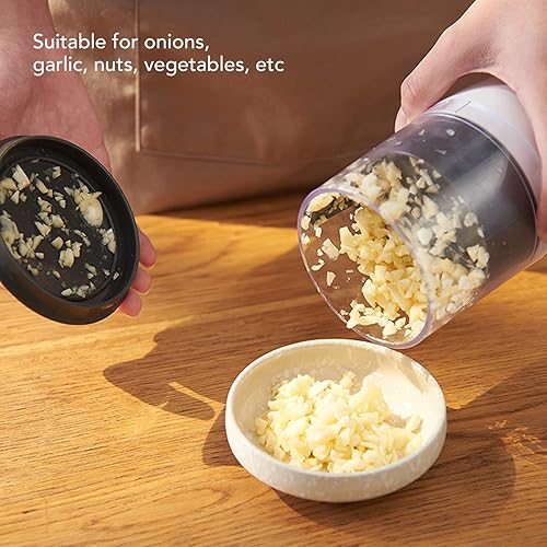 Miniatura 6 de Mini picadora de ajo, picadora manual de cebolla, trituradora de ajo, cuchilla de acero inoxidable, picadora de verduras para cebollas y nueces