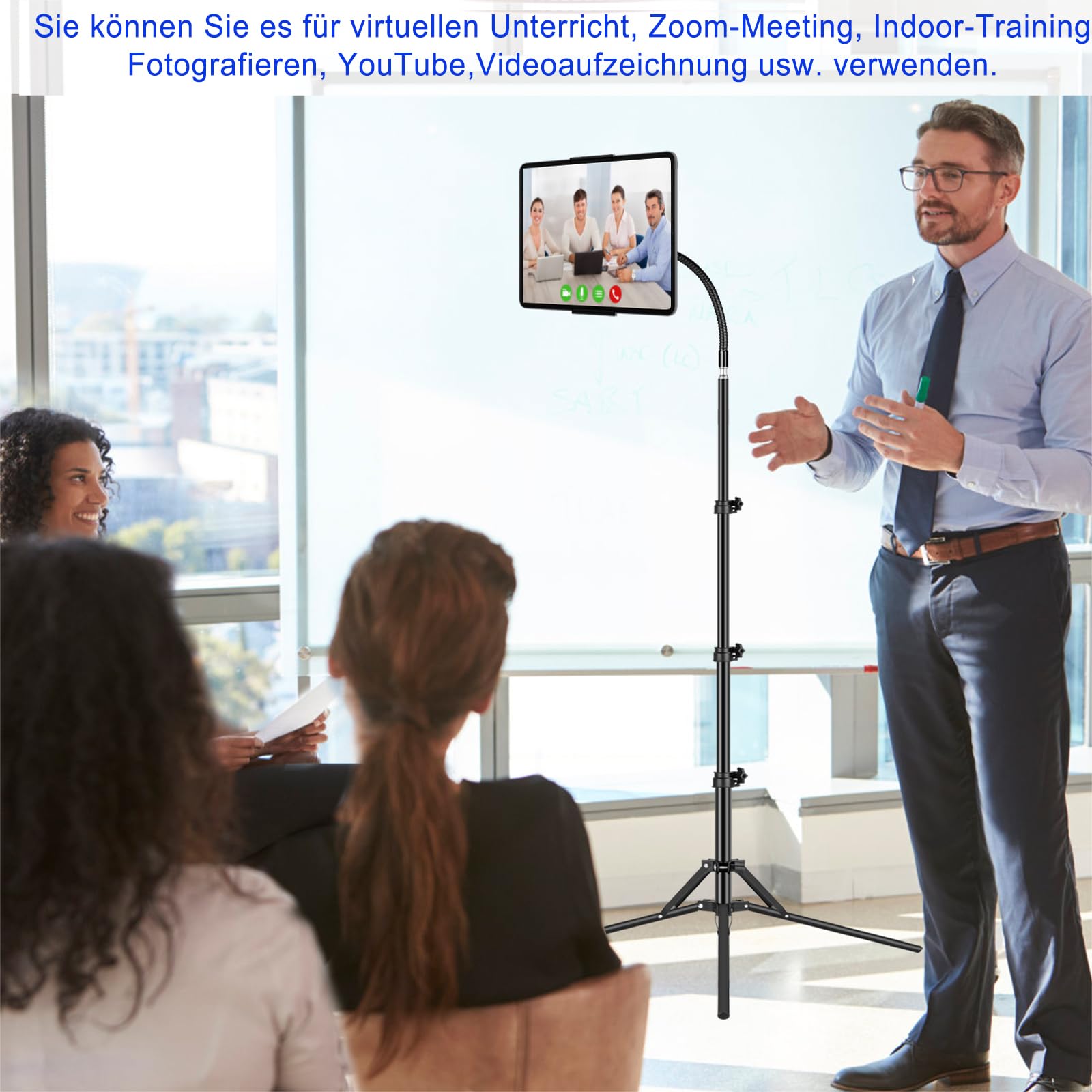 Supporto per tablet, supporto per tablet, regolabile in altezza fino a 67", per iPad Air Mini 6, 5, 4, 3, 2, iPad Pro 9.7, 10.5, 12.9, Tab, iPhone, tablet e smartphone da 4,5 – 12,9 pollici