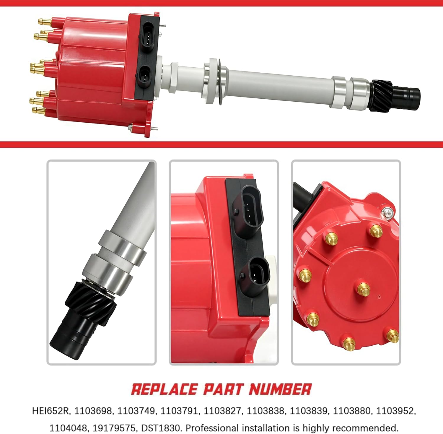 Ignition Distributor Compatible with 1987-1997 GMC Chevy 5.0L 5.7L 7.4L C/K Pickup Truck Van Big Blocks Small Blocks 305 350 454 HEI652R Red Cap