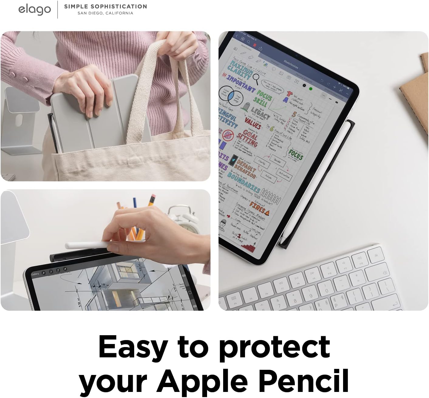 elago Metal Holder Compatible with Apple Pencil Series (USB-C, Pro, 2nd Generation), Compatible with Apple Magic Keyboard, Smart Keyboard Folio and Other Magnetic Cases for iPad
