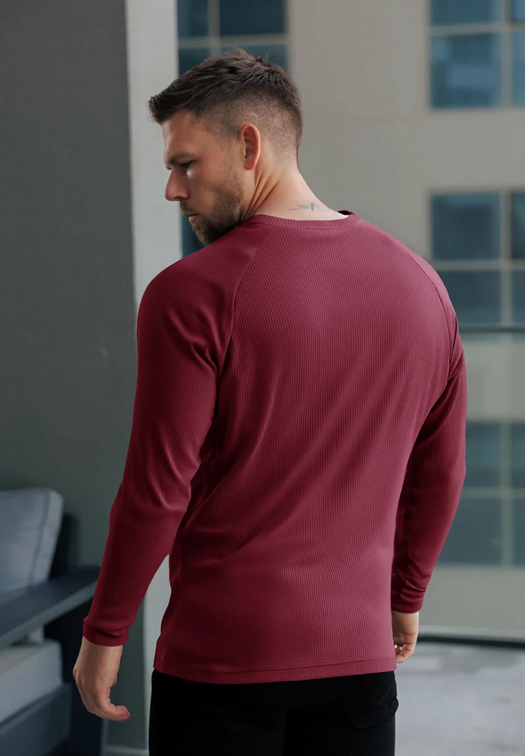 Muscle Cmdr Men's Stretch Henley T Shirts Slim Fit Short & Long Sleeve Casual Stylish Tee Business Top - Image 3