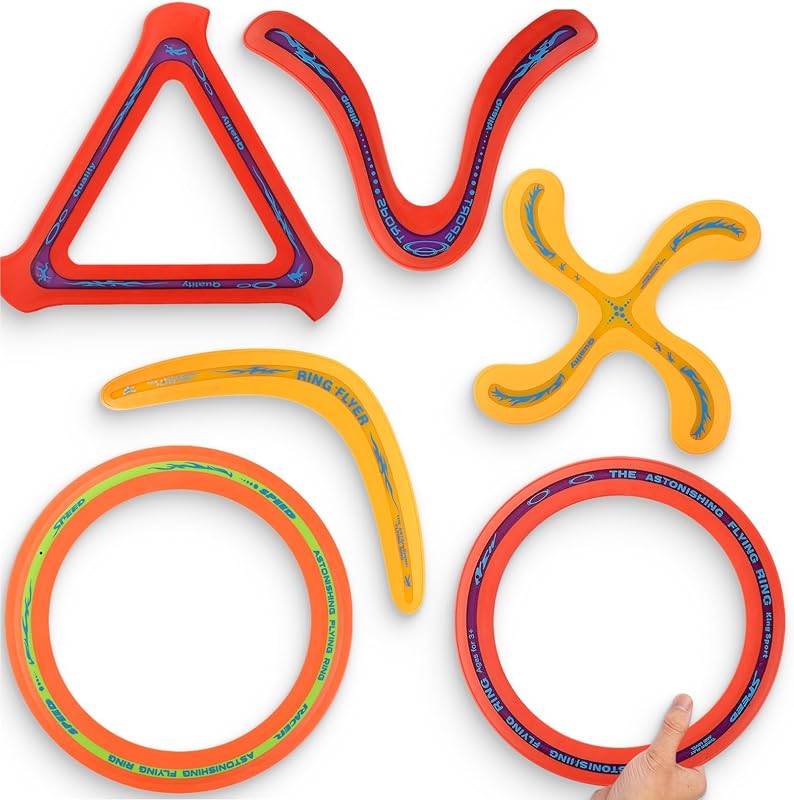 Liberty Imports Paquete combinado de anillos voladores de 6 piezas, discos profesionales de plástico para deportes, anillos y bumeranes, juguetes ligeros para deportes al aire libre para niños y adultos