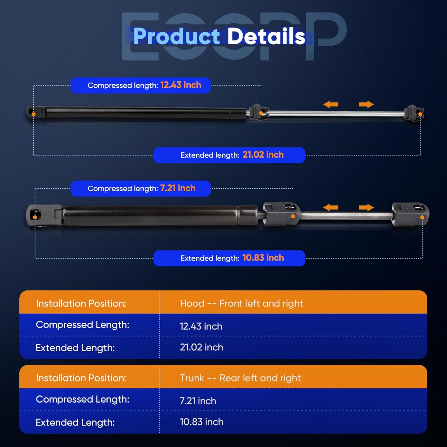 ECCPP Lift Support Replacement 2 Hood and 2 Trunk Struts Gas Springs Fit For Dodge Intrepid 2.7L 1998-2004,For Dodge Intrepid 3.2L 1998-2001,For Dodge Intrepid 3.5L 2000-2004