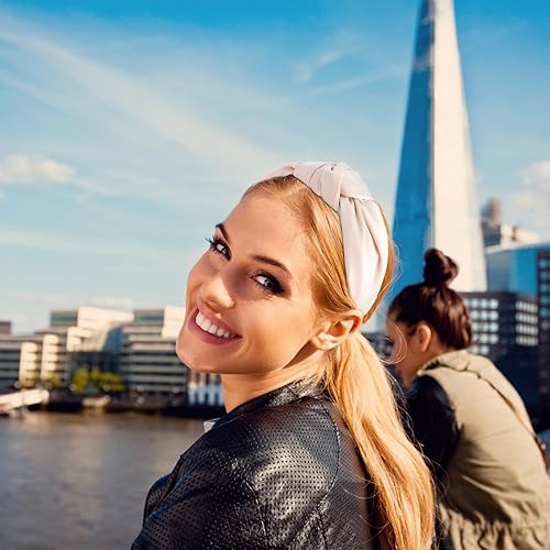 Miniatura 4 de VELSCRUN Blanco, verde, paquete de 2 diademas de satén para mujer, diseño de turbante elástico, antideslizante, para accesorios de peinado