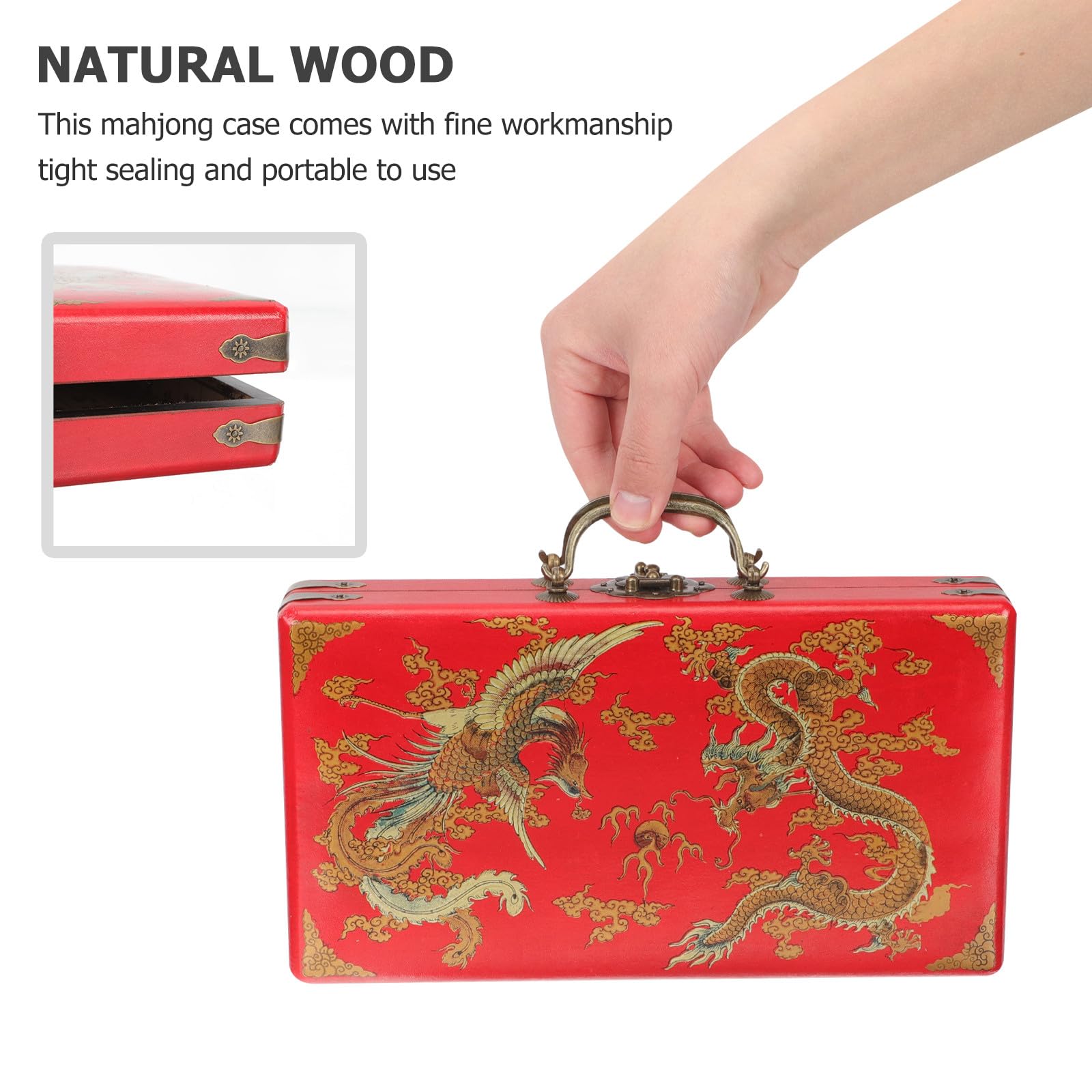 TOPBATHY Scatola Portaoggetti per Mahjong in Legno Naturale Robusto Fibbia, Design Maniglia Portatile, Contenitore Multiuso per Casa e Negozi, Scatola per Trasporto del Mahjong Delicata
