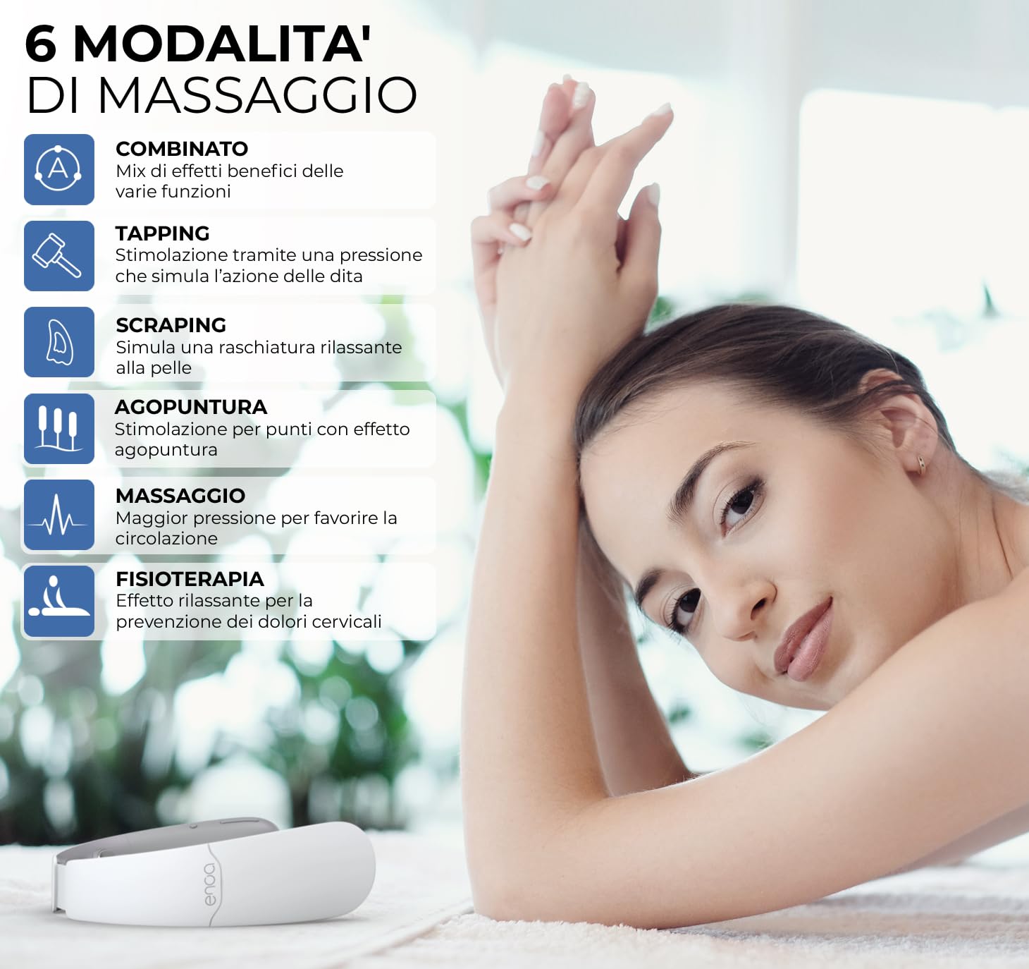 ENOA M5 Massaggiatore Cervicale EMS/TENS, 6 Modalità, 18 Livelli, Calore 42°C, App & Telecomando, Ricaricabile – Sollievo Dolore Collo