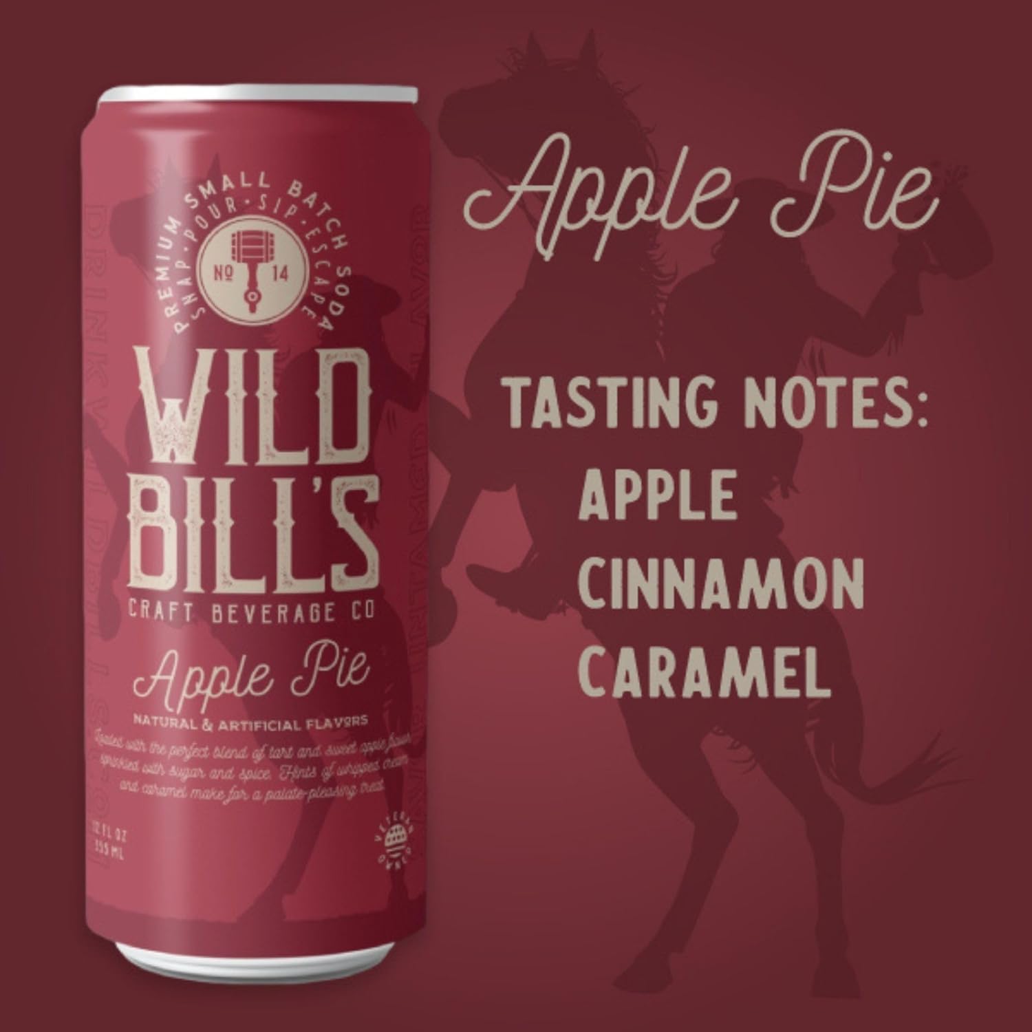 Wild Bill's Apple Pie Soda Classic Craft Soda Pop Soft Drinks, Sodas Made with Pure Cane Sugar, Caffeine Free, NO High Fructose Corn Syrup, Gluten Free, Vegan, Low Sodium, 12 Oz 12 Pack