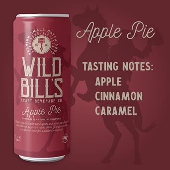 Wild Bill's Apple Pie Soda Classic Craft Soda Pop Soft Drinks, Sodas Made with Pure Cane Sugar, Caffeine Free, NO High Fructose Corn Syrup, Gluten Free, Vegan, Low Sodium, 12 Oz 12 Pack