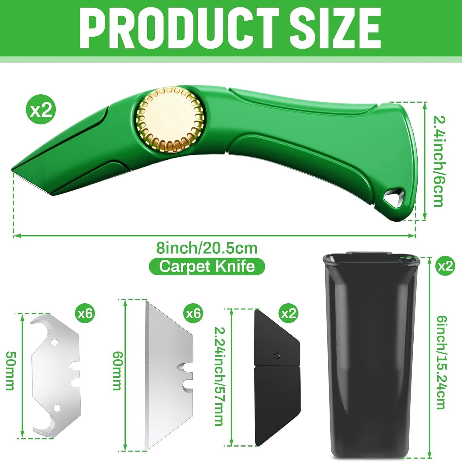 WILLBOND 2 Pack Heavy Duty Fixed Roofing Knife with Hook and Blade, Navajas Para Carpet Roofing Knives and Drywall Tools with Holster Belt Clip Utility Vinyl Carpet Shingle Cutter (Dark Green)