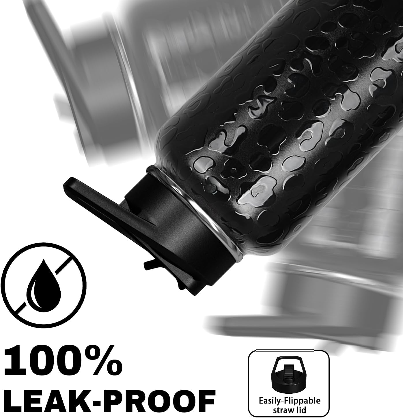 Leopard Print Water Bottle 32oz Vacuum Insulated Black Cheetah Water Bottles with Straw Lid Gifts for Women Men Leopard Print Stuff Accessories Stainless Steel Thermoses - Image 4