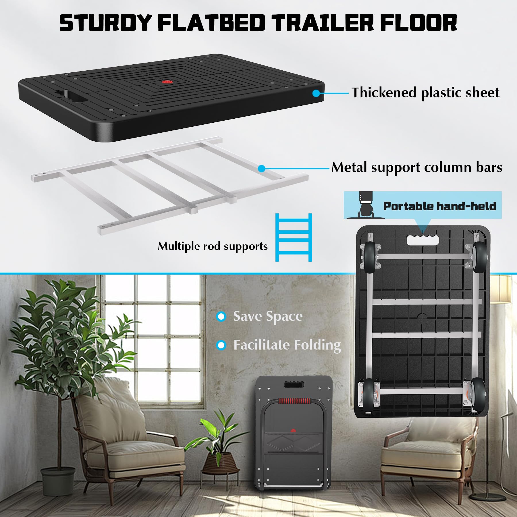 Heavy-Duty Folding Platform Truck - 1000lbs Capacity -5