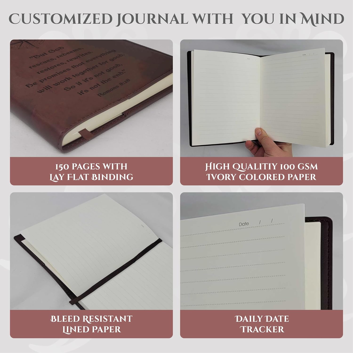 Sunny Lark "But God... Leather Journal | Refillable Leather Journal for Women & Men | Bible Study Journal with Romans 8:28 Text