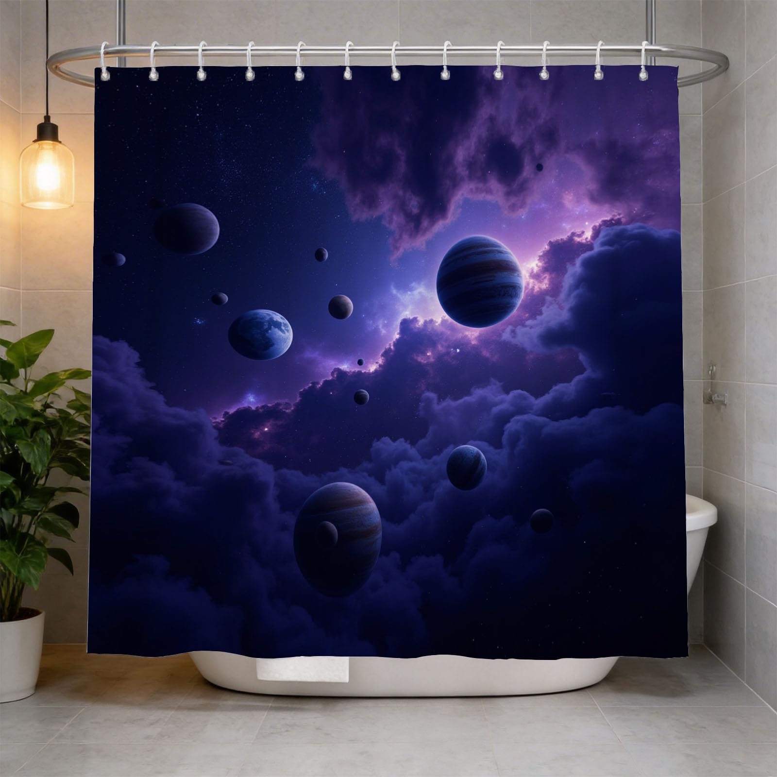 Hongduo 3D the Planet Shower Curtain for Stalls Bathtubs Cartoon Bathroom Decor Shower Curtain Set Polyester Fabric Waterproof 120x180cm/48X71 Inch with Hooks