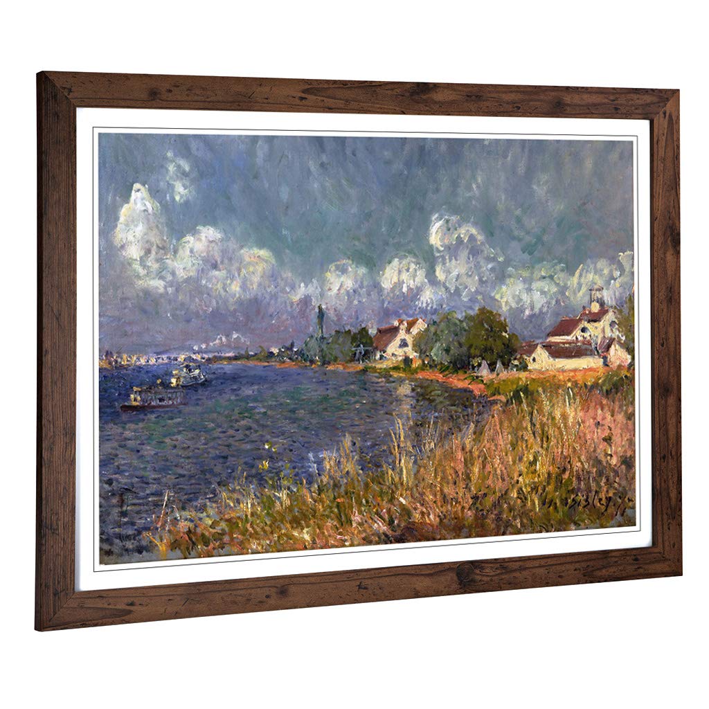 Big Box Art Framed Print of Alfred Sisley The Seine at Billancourt Design | Wall Art Picture | Home Decor for Kitchen, Living Room, Bedroom, Hallway, Walnut, A2 / 24.5x18 Inch / 62x45cm