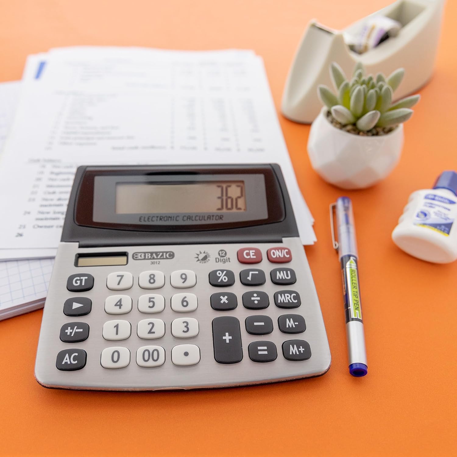 BAZIC 12-Digit Dual Power Desktop Calculator with Adjustable Display (Case of 12) (3012-12)