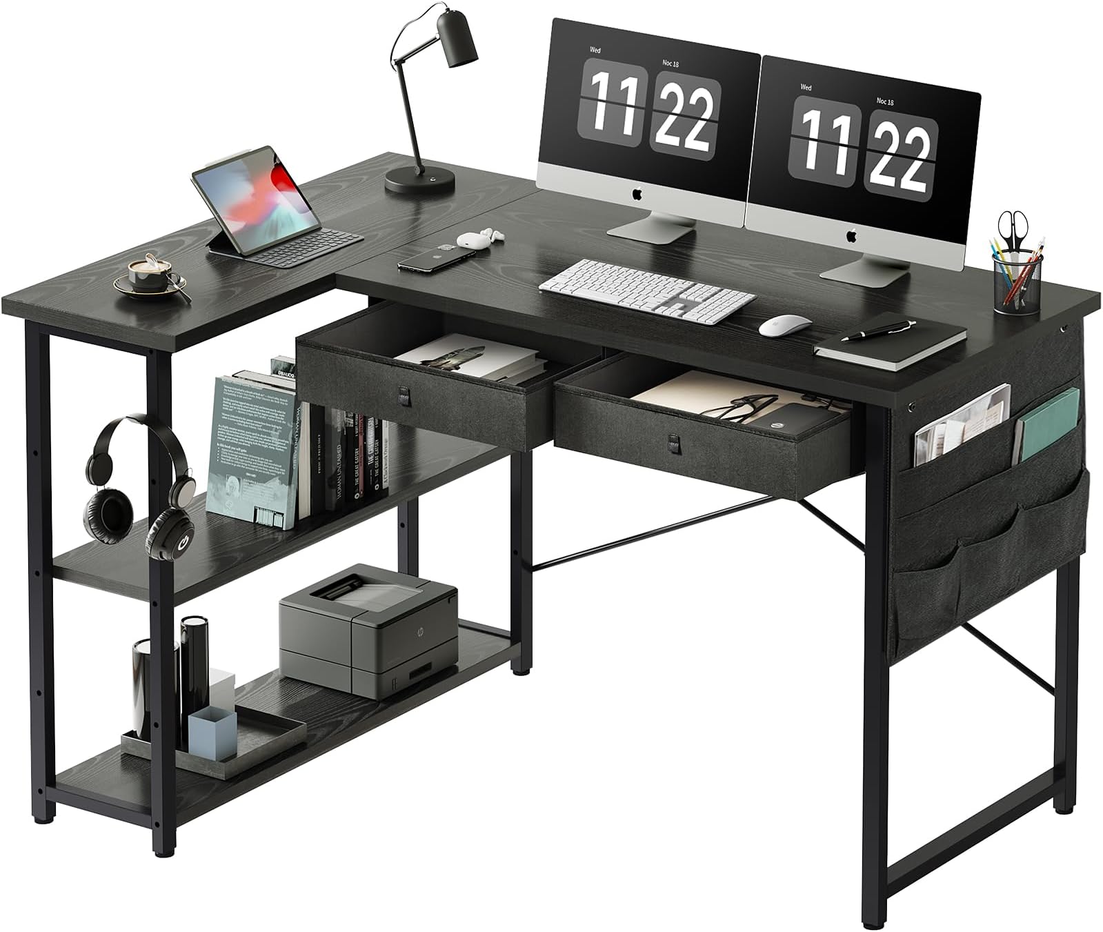 Amazon.com: GUNJI Desk L Shaped Office Desk 47” Small Corner Computer ...