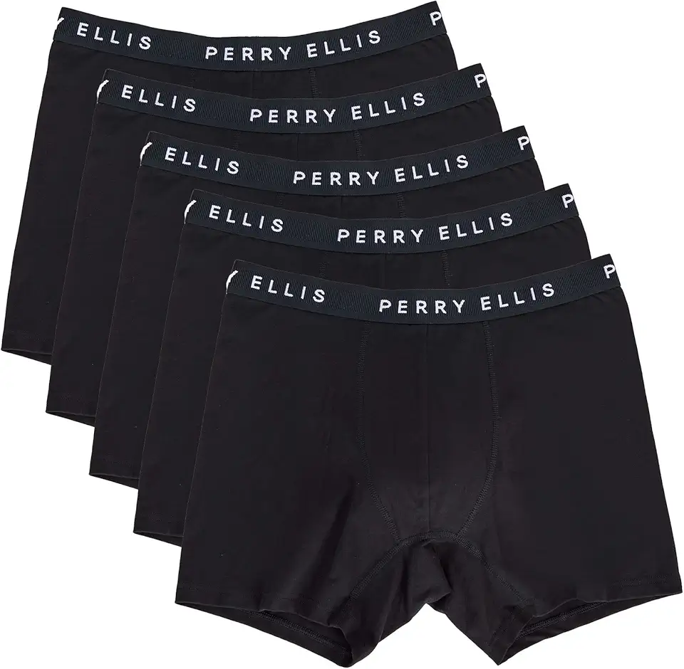 Roupa de baixo térmica Perry Ellis Cuecas boxer masculinas de algodão elásticas, sem etiqueta, sem enrolar, pacote com 5, Perry Ellis, Masculino