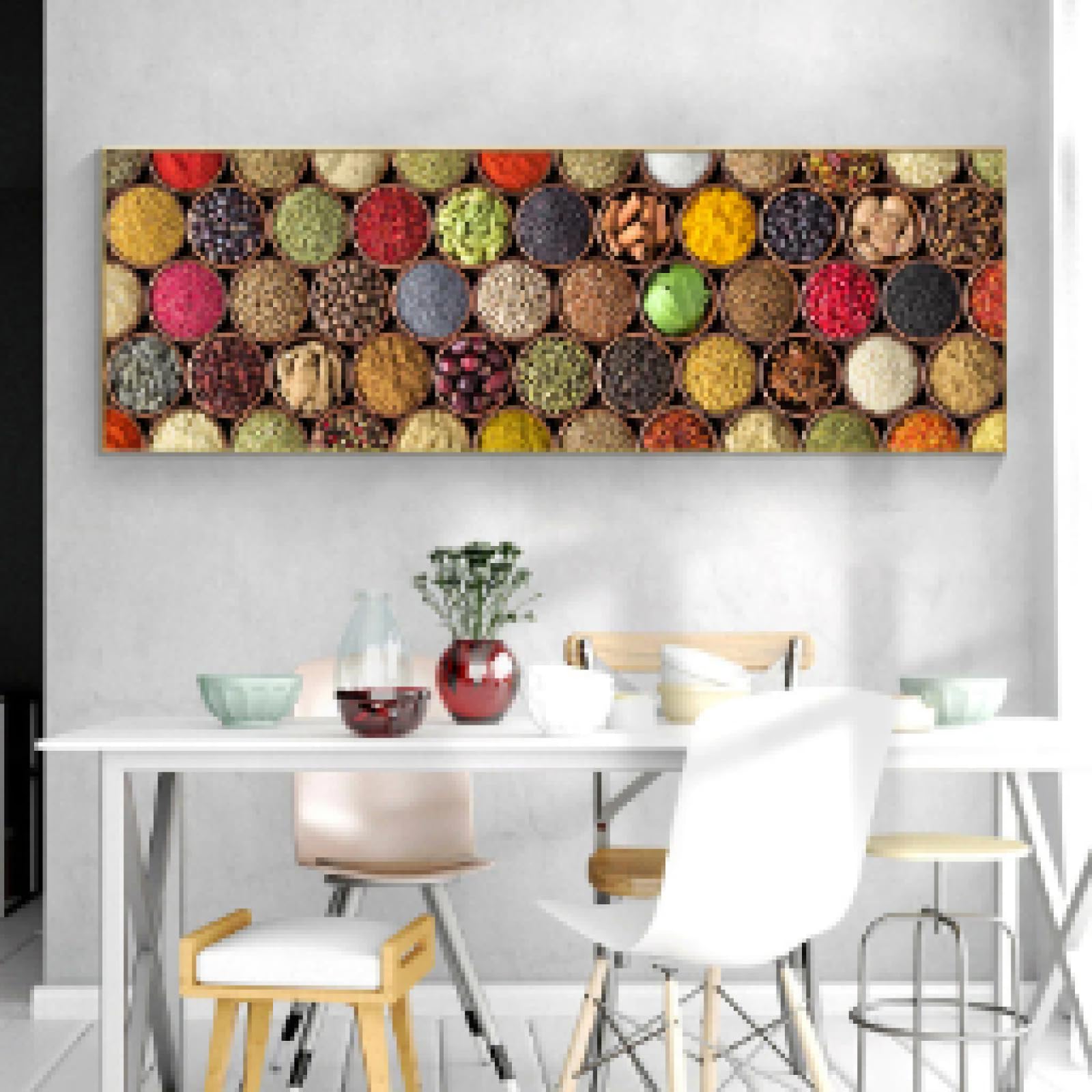 ZHUOYA Wszystkie rodzaje przypraw do mięsa kuchnia obraz na płótnie Cuadros skandynawskie plakaty i druki sztuka ścienna jedzenie obraz pokój 60 x 180 cm bez ramy