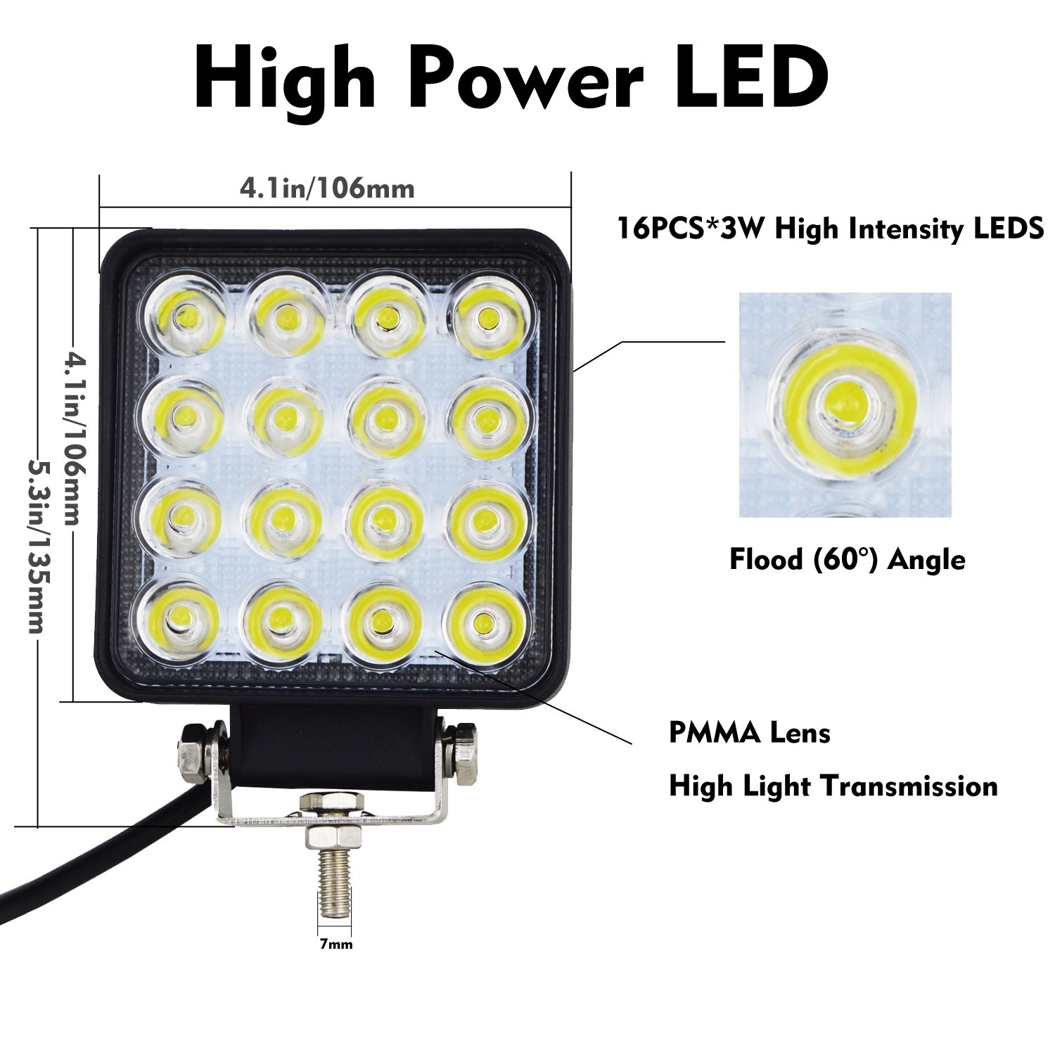 Willpower 4 Piece 4" Led Work Light Bar 48w 4400LM Driving Pods Flood Beam Work Lamp For Off-Road Suv Boat 4X4 JK 4Wd Truck 12V-24V (4x48W