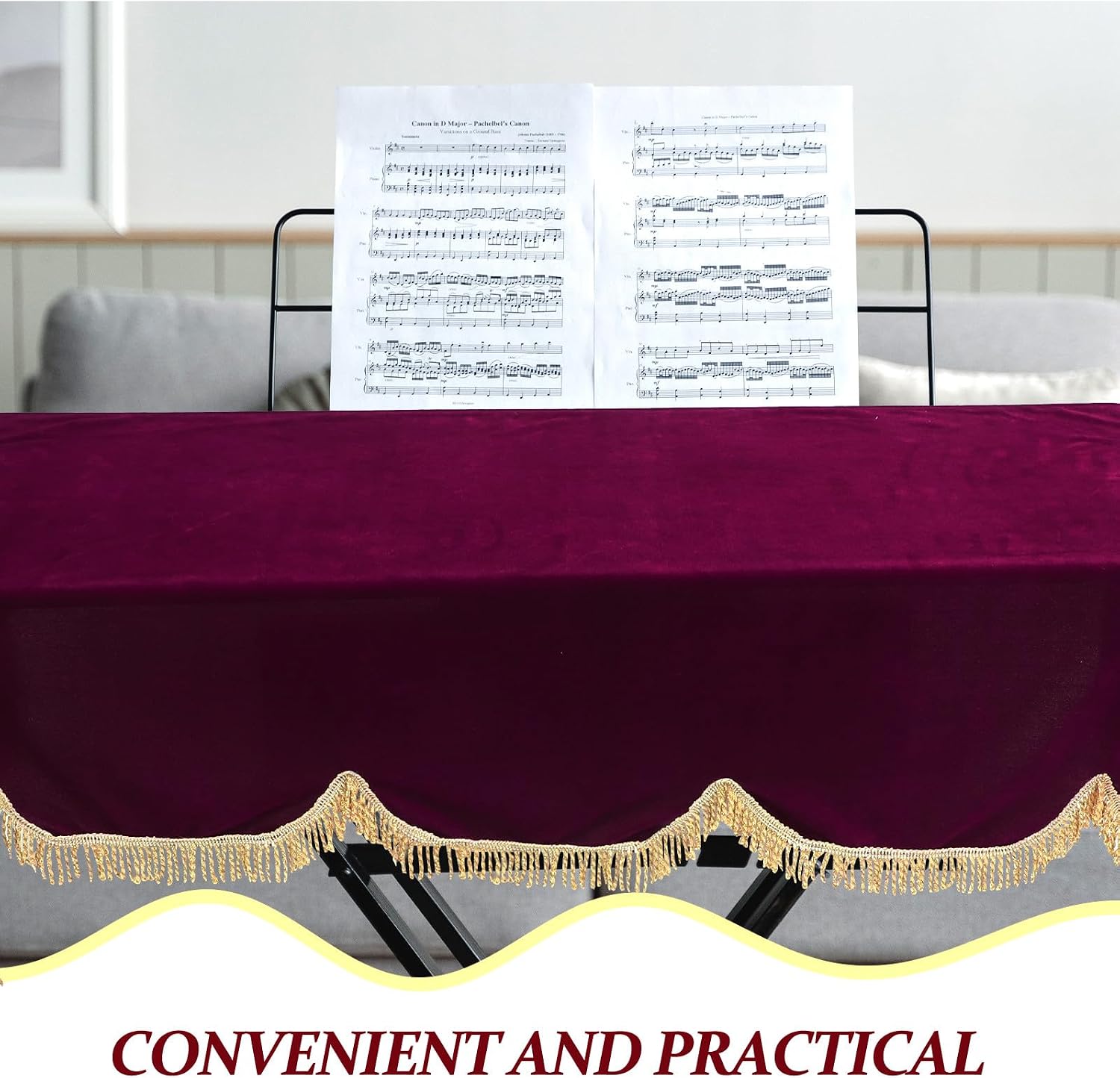 Key Piano Keyboard Dust Cover for Electronic and Digital Pianos Lightweight Red Velvet Fabric Protector Portable and Easy-clean for Keyboards