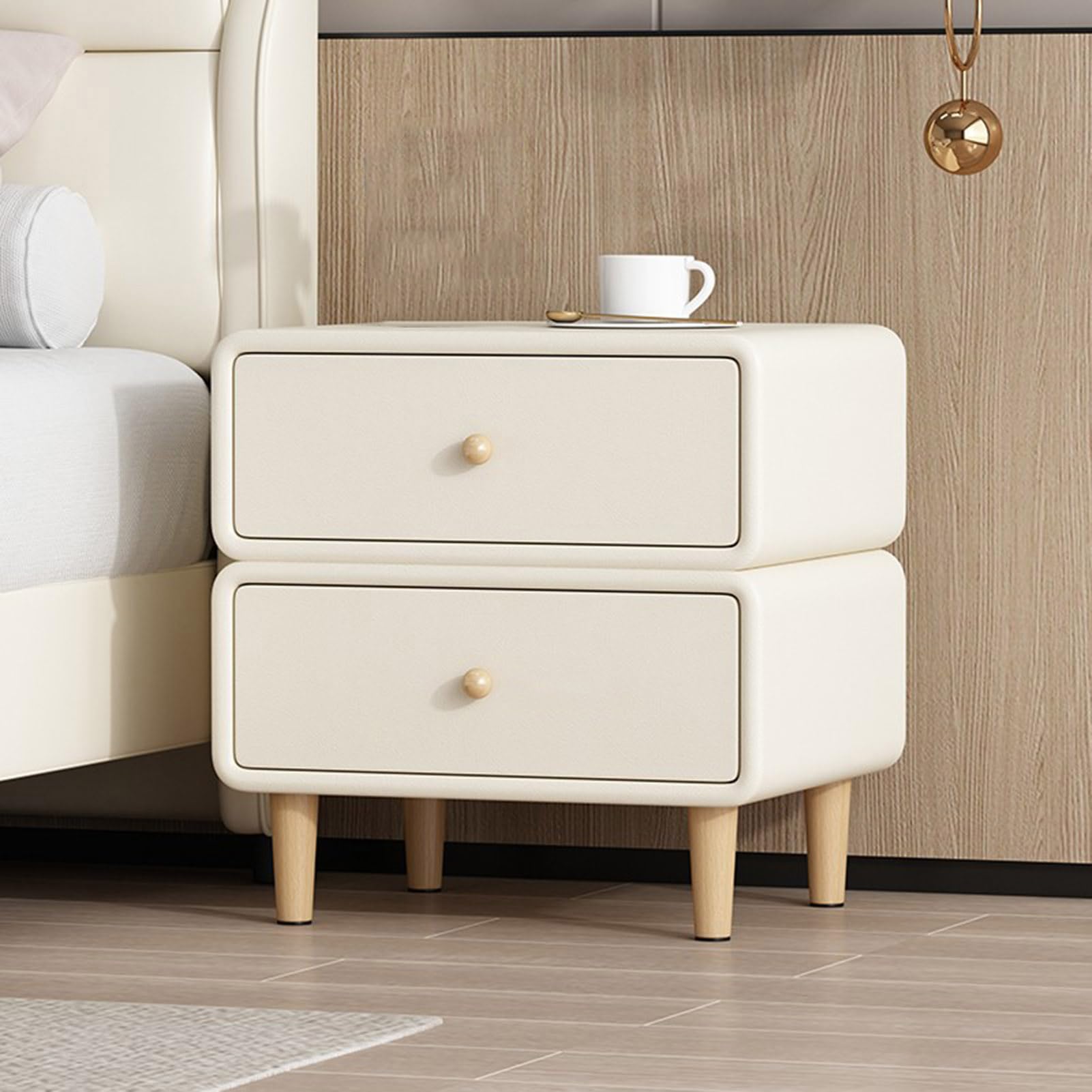 Table de chevet moderne en cuir avec 2 tiroirs de rangement