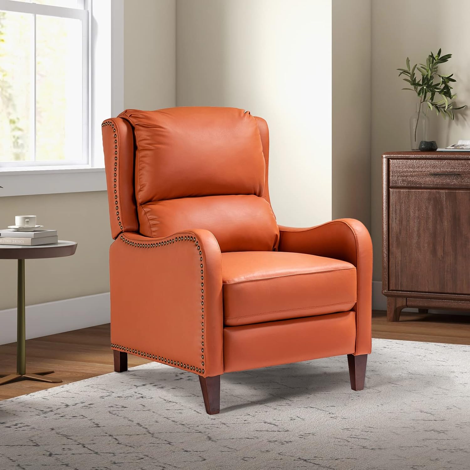 TINA'S HOME Genuine Leather Recliner Chair, MidCentury