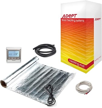 Electric Underfloor Heating Mat Kit for Laminate or Engineered Wood Flooring - 140W/m2-3.5m2 with Silver Programmable Thermostat