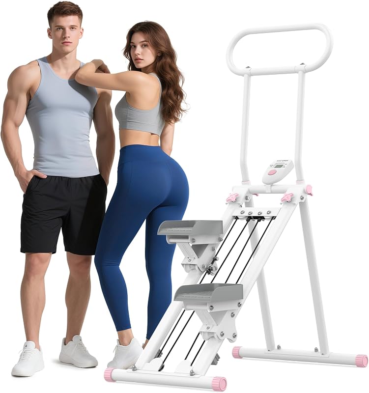 Escalera paso a paso HXD-ERGO para el hogar con resistencia ajustable para todo el cuerpo | Resistencia de 6 niveles y manillar de 3 alturas, capacidad de 300 libras, para entrenamiento en casa, máquina de ejercicios cardiovasculares para escalar escaleras plegables