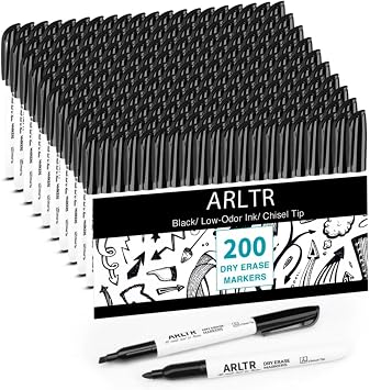 ARLTR Dry Erase Markers Bulk 200 Pack, Black Whiteboard Markers with Chisel Tip, Low Odor Dry Erase Markers for Office Home
