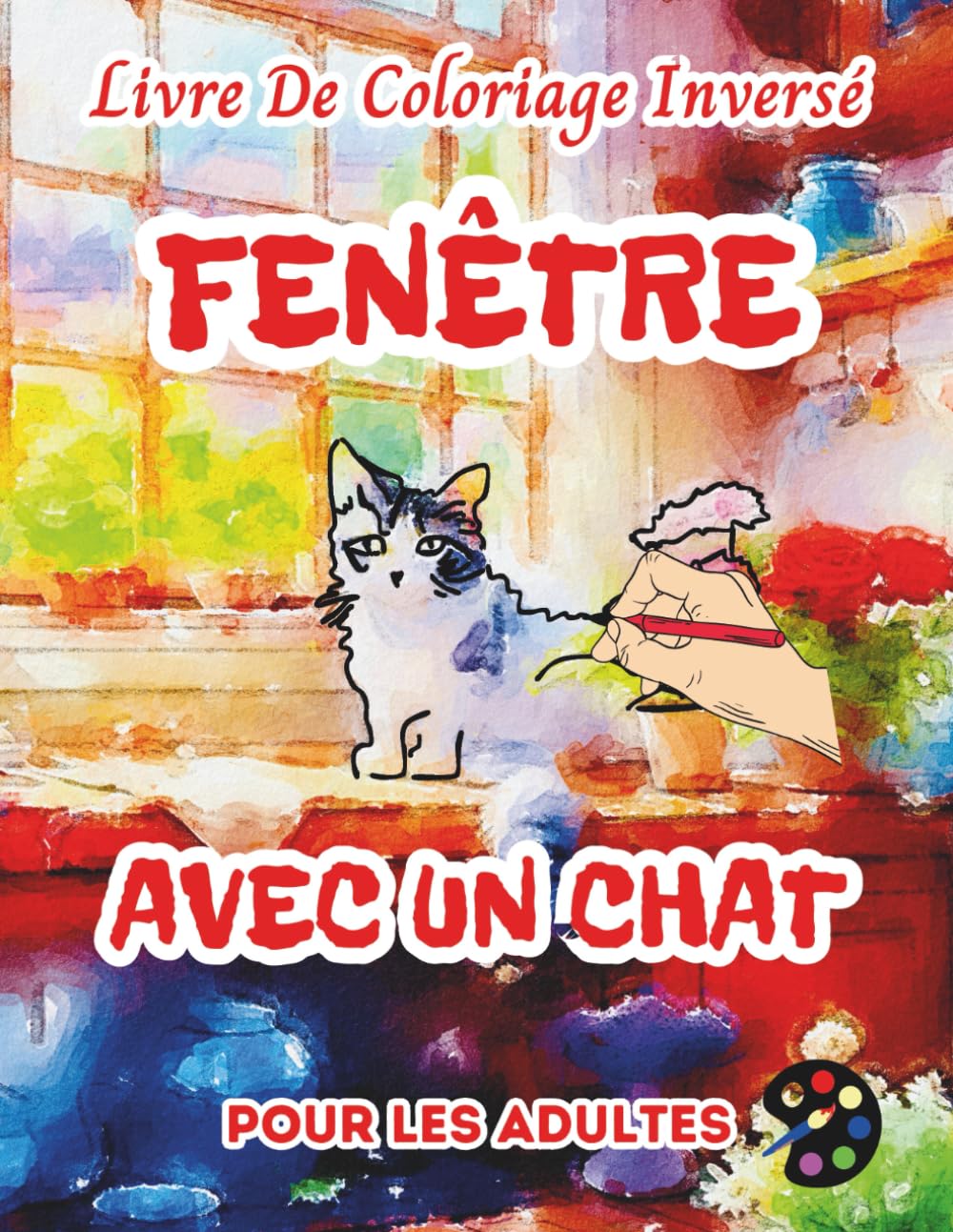 Fenêtre Avec Un Chat Livre De Coloriage Inversé Pour Les Adultes: 34 Magnifiques Motifs D'aquarelle | Créativité, Inspiration, Attention, Méditation, Relaxation, Coloriage Anti-stress
