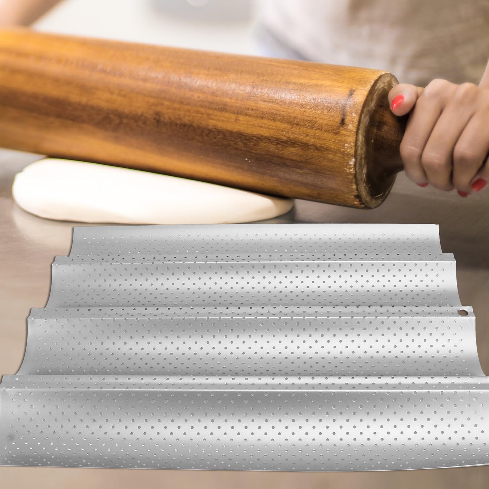 2 Stück Fach Perforierte Antihaft-brotbackform aus Lebensmittelechtem Kohlenstoffstahl Hitzebeständig für Französisches Baguette Lang Spülmaschinengeeignet für Ofen und Toaster