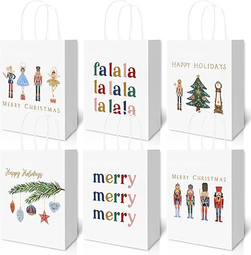 AnyDesign 18 bolsas de regalo de cascanueces con asa, bolsas de papel de cascanueces de acuarela, bolsas de regalo de Navidad, bolsas de regalo de