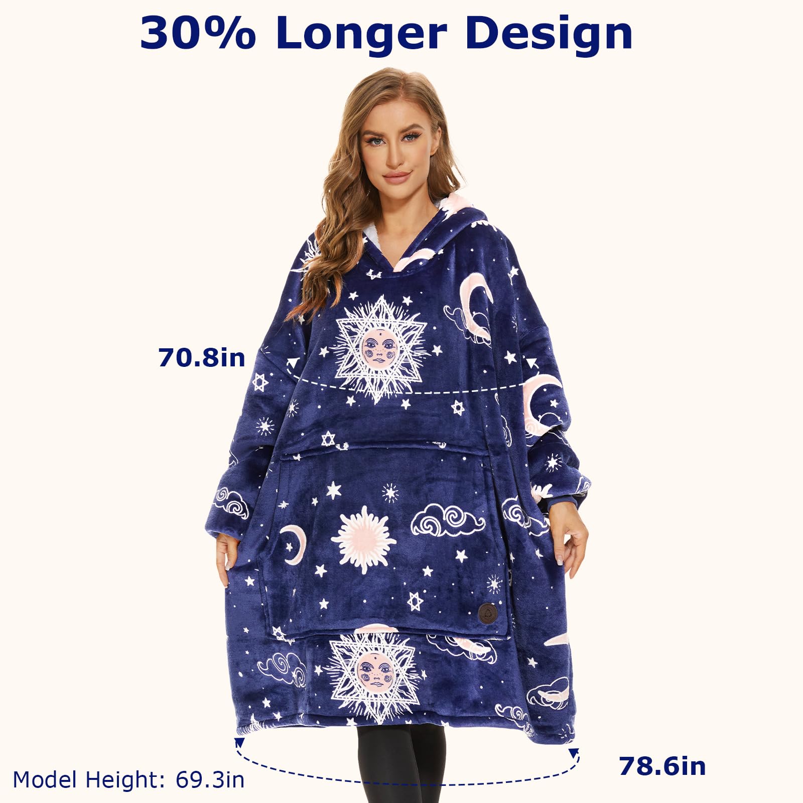 THREE POODLE Felpa Coperta Oversize con Cappuccio, Felpa Gigante Coperta Indossabile con Maniche, Coperta con Cappuccio Ultra Morbida e Calda, Cozy Hoodie Felpa Pile per Donna,Uomini e Bambini, Regalo