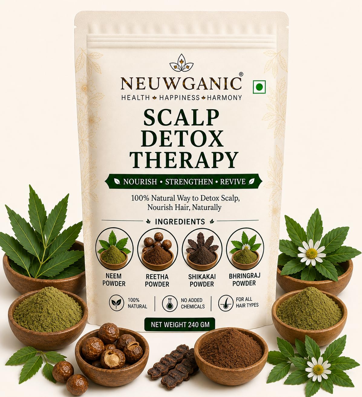 Scalp Detox Therapy Kit | Neem, Reetha, Shikakai & Bhringraj Powder Combo | Herbal Scalp Cleansing Mask for Deep Scalp Detox & Buildup Removal | Natural Hair Care Powder Pack-image-48