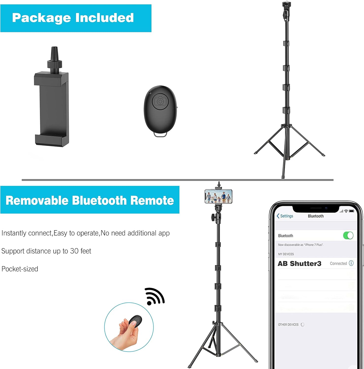 Selfie Stick Tripod,55" Phone Tripod Camera Tripod Extendable Phone Camera Selfie Stick with Tripod Stand and Wireless Remote Shutter for iPhone Andriod Phones, Smart Phones, Digital Cameras