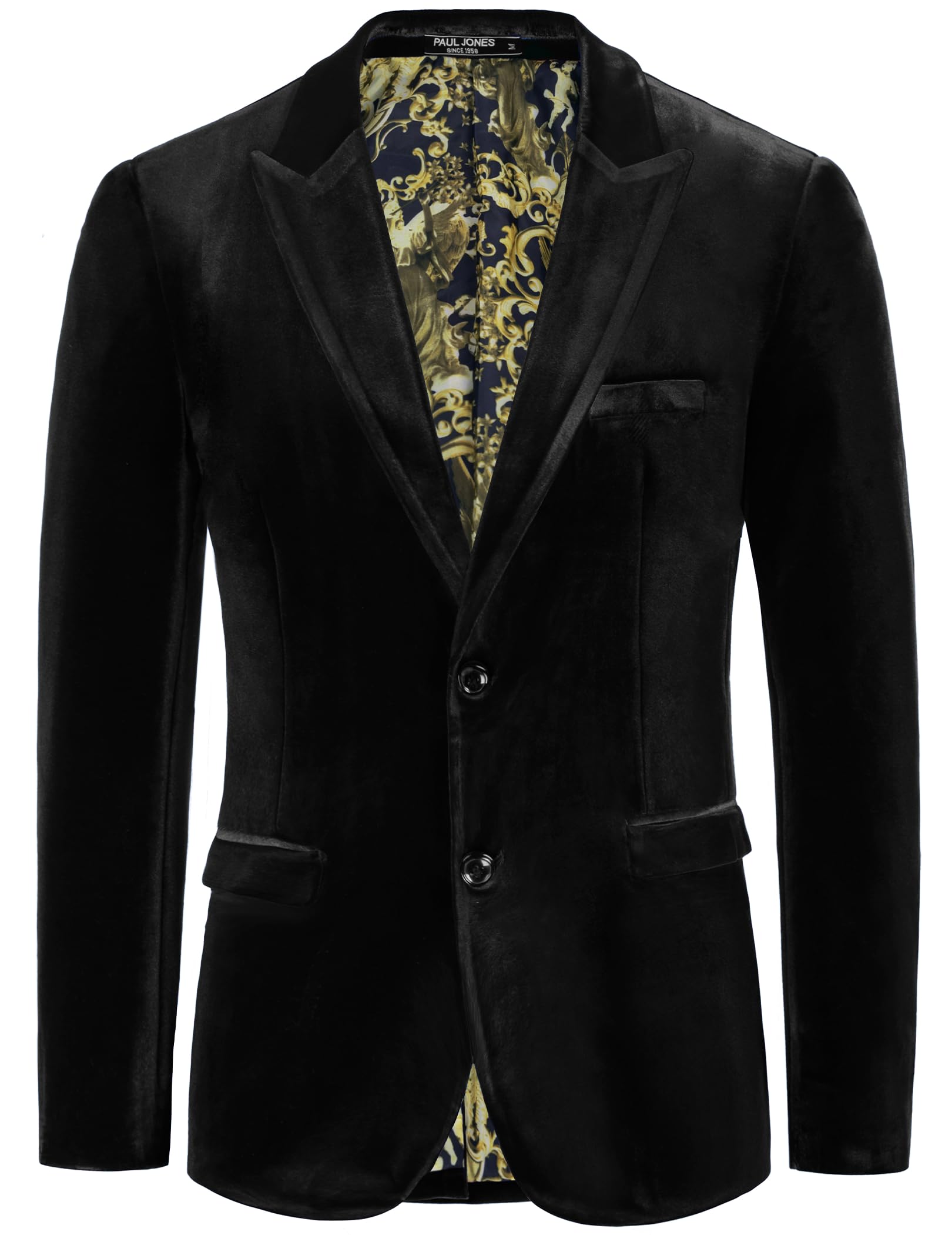 Mens Velvet Blazer Jacket Two Button Sport Coat Solid Suit Jackets for Dinner Prom Wedding