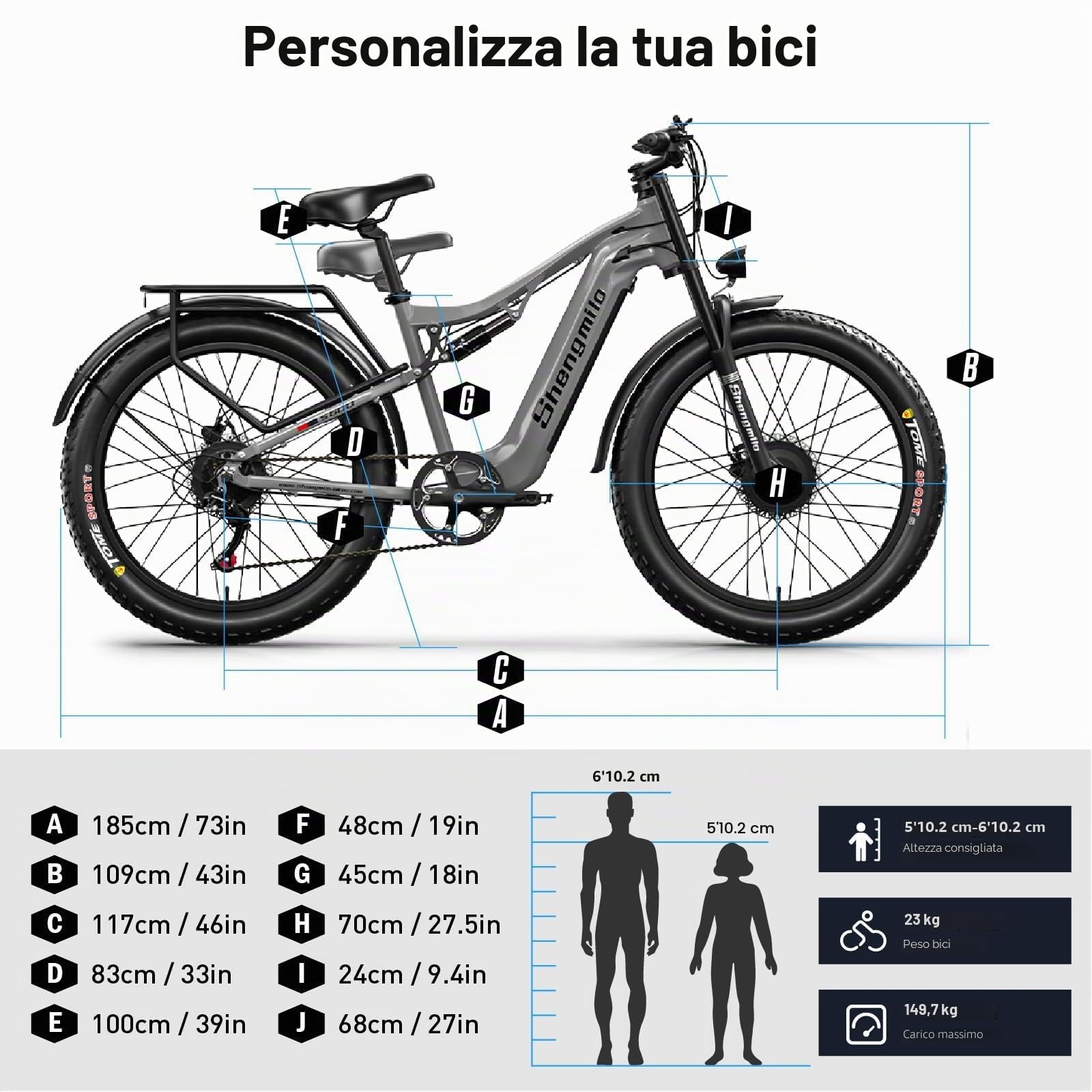 Shengmilo 𝐒𝟔𝟎𝟎 Sospensione completa Doppio motore Pneumatici larghi 26 pollici Batteria 840WH con batteria agli ioni di litio rimovibile e 7 velocità per uomini adulti (𝐆𝐫𝐢𝐠𝐢𝐨 𝐨𝐩𝐚𝐜𝐨)
