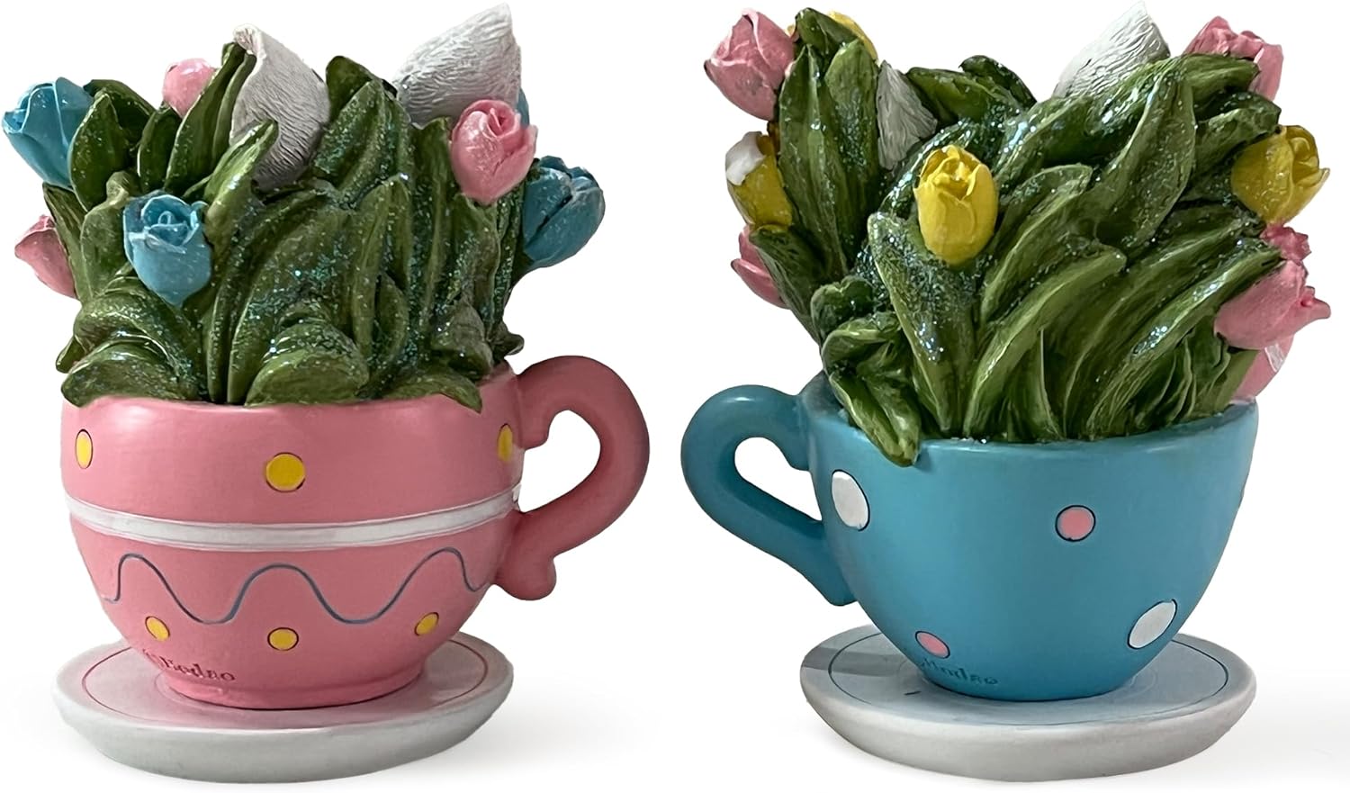 Hodao Easter Bunny Decorations Spring Easter Egg/Cup Bunny Indoor Home Decor Farmhouse Country Style Flowers Bunny Figurines (2pcs Teacup Rabbit Color 1) - Image 6