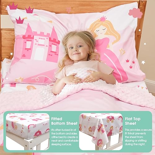 Miniatura 7 de ACRABROS Juego de ropa de cama infantil de 4 piezas para niñas y niños, incluye edredón, sábana bajera ajustable, sábana encimera y funda de