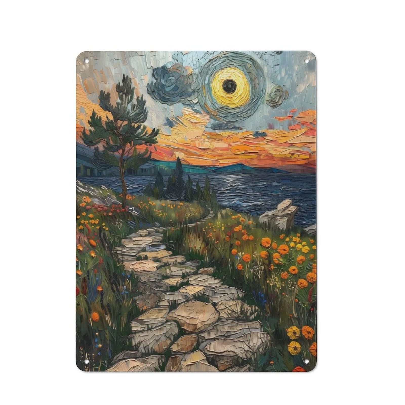 Junmoney Stone Path Sunset Vintage Metal Plaque 40X30cm Featuring For Pub Or Café, Suited To Café Interior Fans
