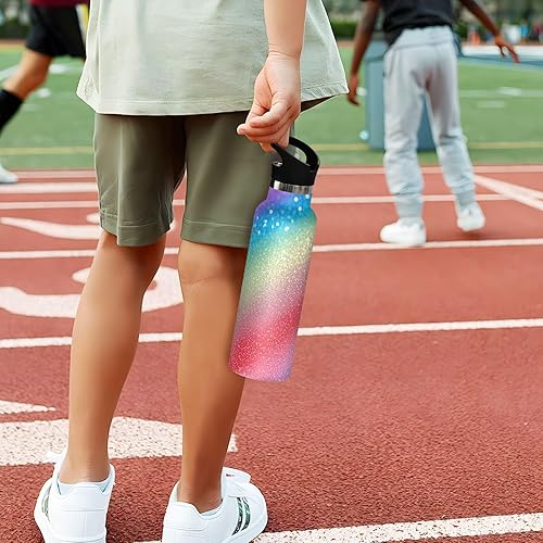 Miniatura 5 de Botella de agua deportiva aislada con purpurina arcoíris degradado a prueba de fugas y sin BPA, con pajitas a prueba de fugas, mantiene el calor y