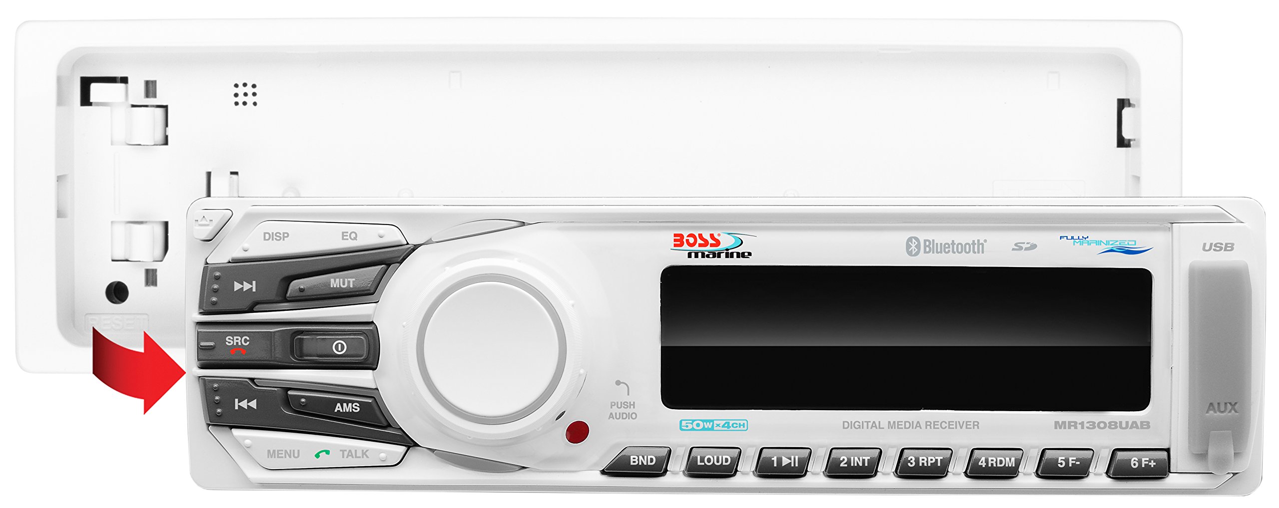 BOSS Audio Systems MCK1308WB.64 Receiver Speaker Package, Bluetooth, MP3 USB SD AM FM Marine Stereo, Detachable Front Panel, Wireless Remote - - no CD DVD, 4 6.5 Inch Speakers, Antenna