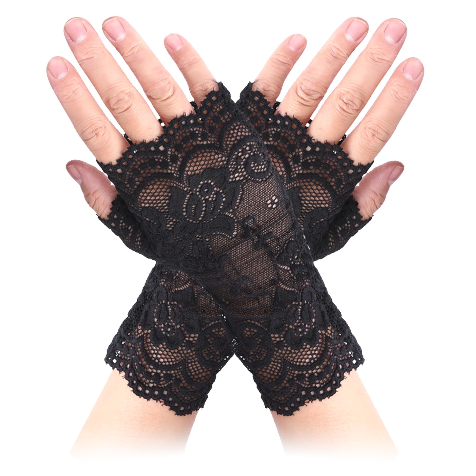 2 Paia Guanti In Pizzo Da Donna, Bianchi, Corti, Elastici, Perfetti Per Halloween, Matrimoni, Balli E Feste, Regalo Ideale