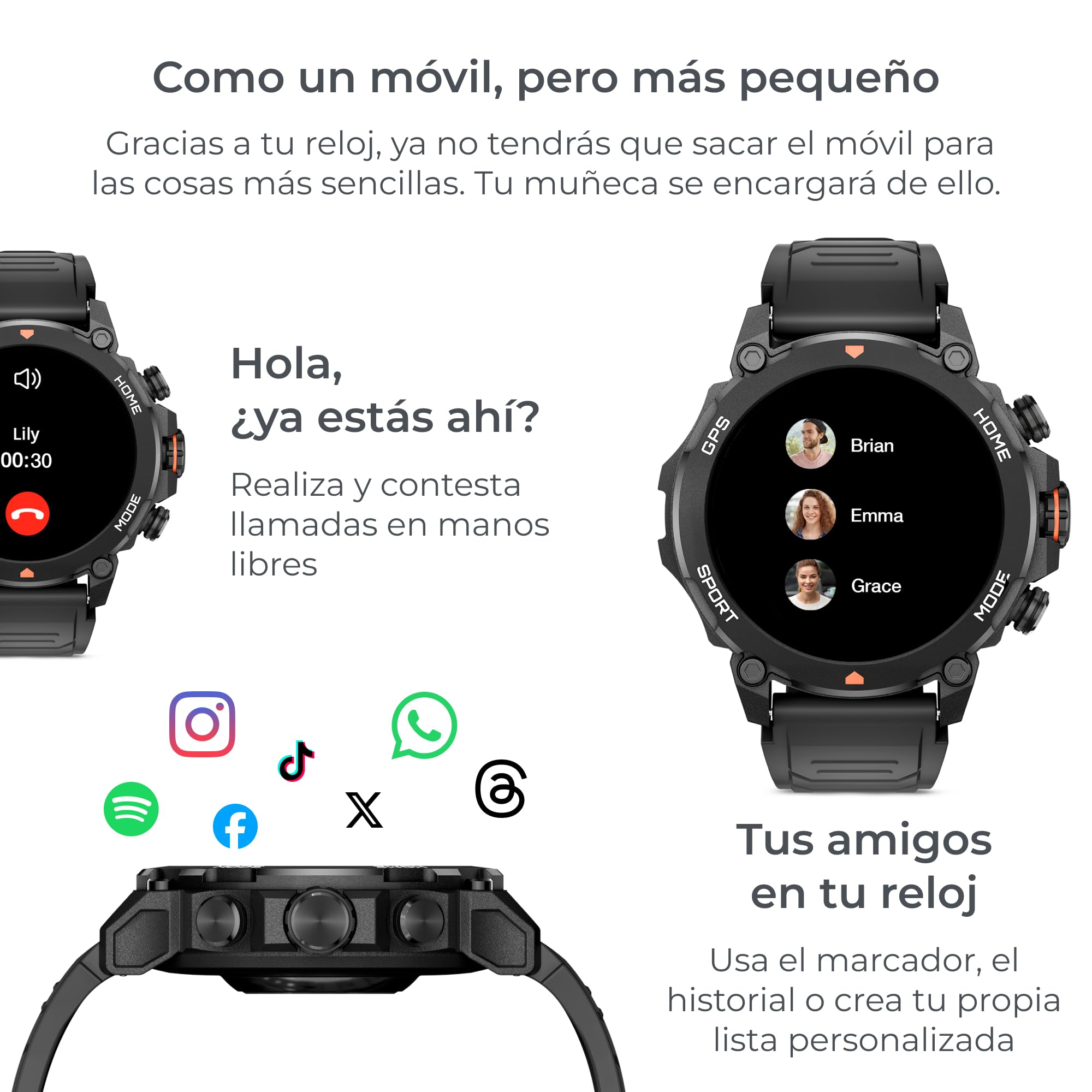 KSIX Explorer Reloj Inteligente Hombre Negro con Llamadas, Notificaciones, GPS, Pantalla Amoled 1,43'' Smartwatch Deportivo con Monitor de Salud, +100 Modos Deporte, Impermeable, para iOS Android