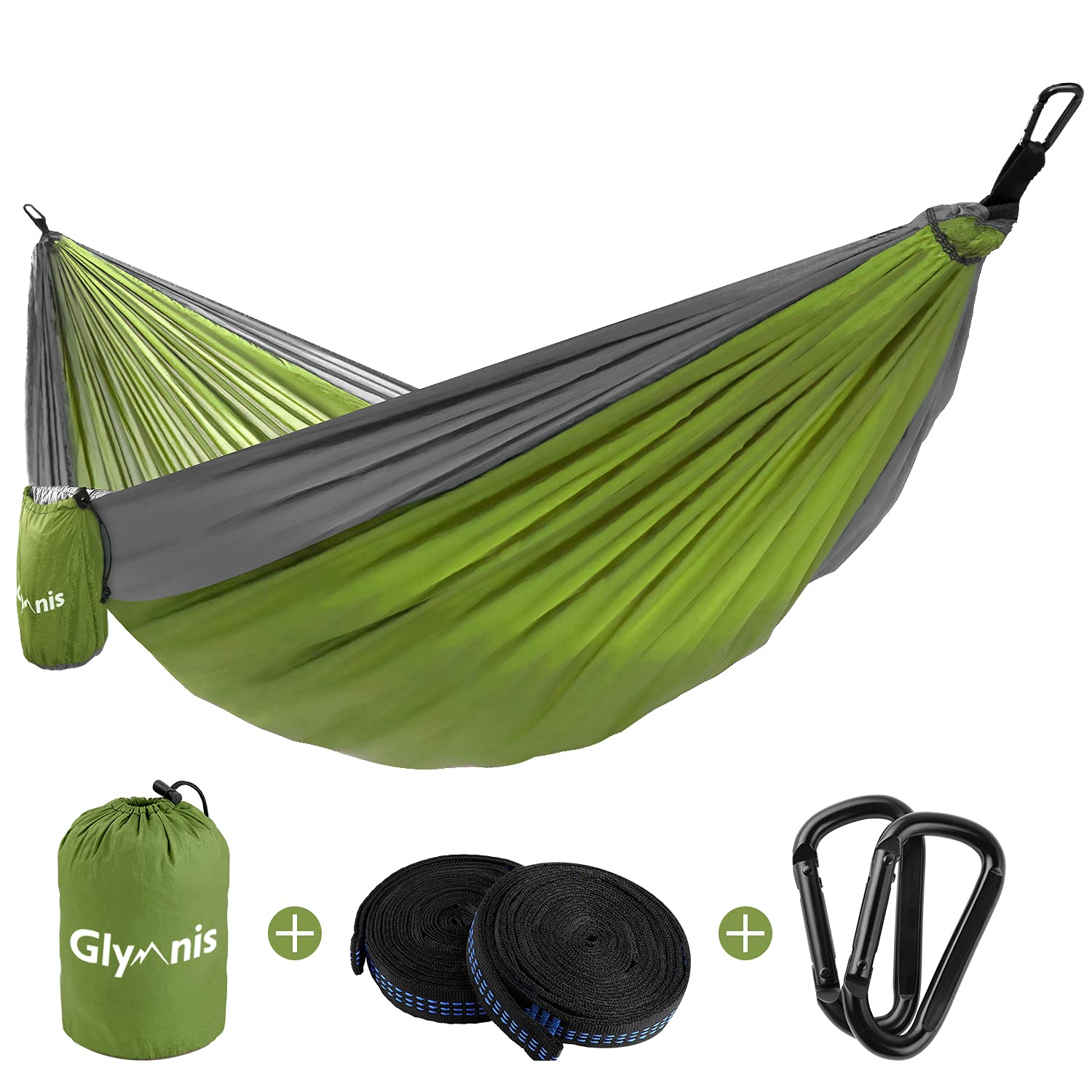 Glymnis Hamaca Ultraligera de Nailon, 300 kg de Capacidad de Carga, 275 x 140 cm, 2 Correas de Nailon y 2 Mosquetones, …