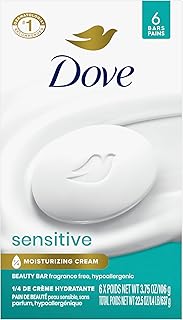 Dove Beauty Bar Soap Sensitive, 6 Bars for Sensitive Skin, Fragrance Free and Hypoallergenic 3.75 oz
