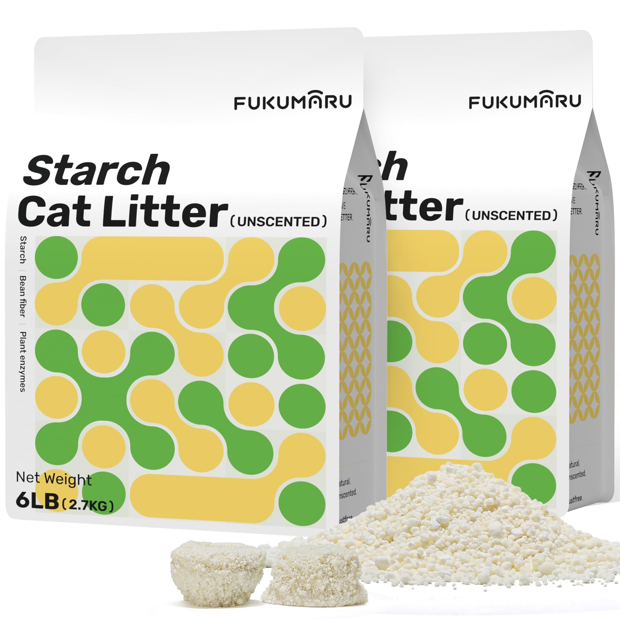 FUKUMARU Maniok Katzenstreu 5.4 kg – Starke Klumpenbildung, Staubfrei, Antihaft-Boden, 24/7 Geruchskontrolle mit pflanzlichen Zutaten