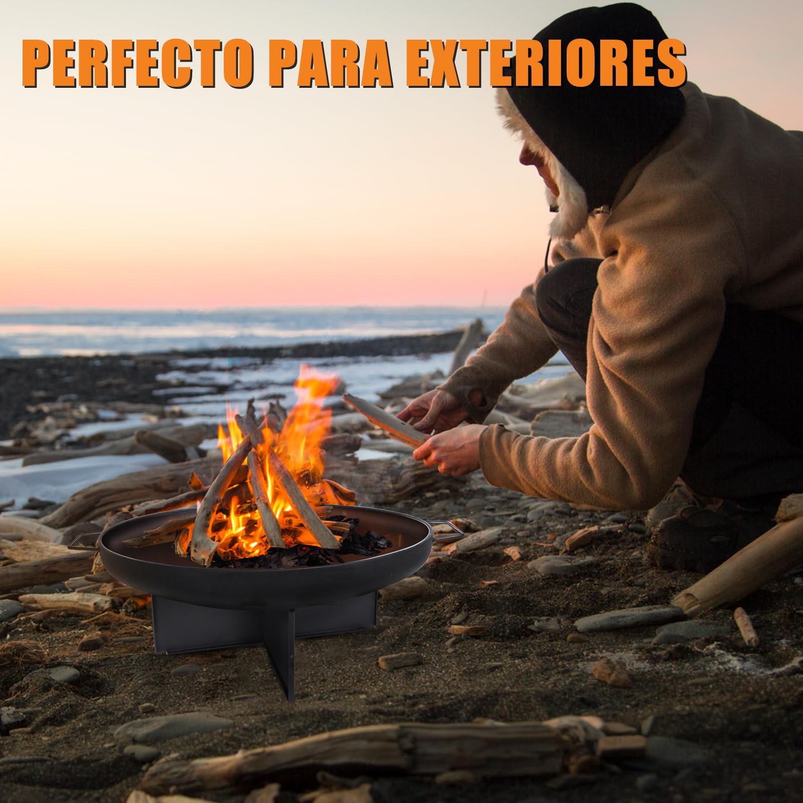 HYCHIKA Brasero Exterior 60cm para Jardín y Camping - Cuenco de Fuego Pozo Hoguera - Ideal para Exteriores y Outdoor Fire Pit