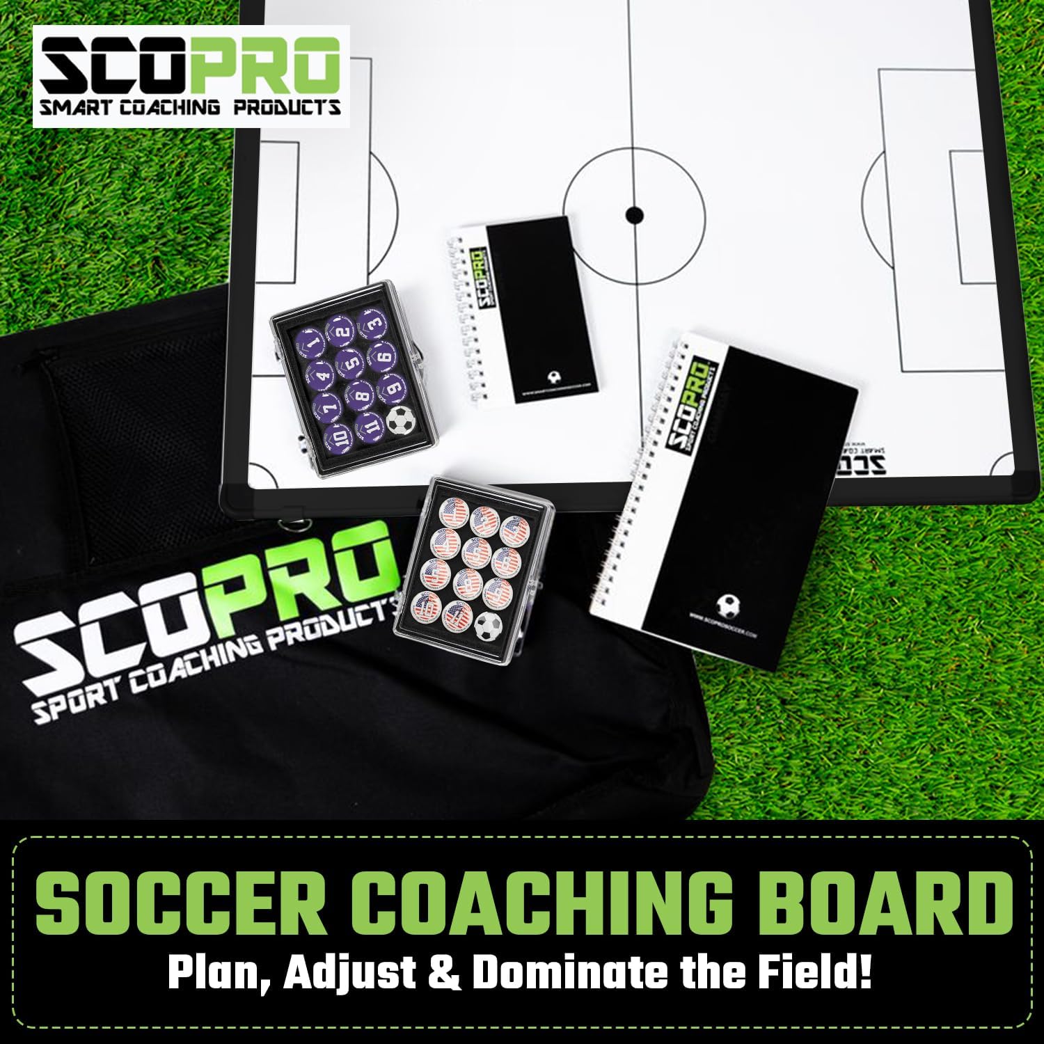 SCOPRO Tactical Coaching Board Kit for Sports, Magnetic Dry Erase Clipboard with Marker, 2 Sets of Magnets, Notepad and Carrying Case, Soccer Coaching Board for Strategy and Training, Navy/White