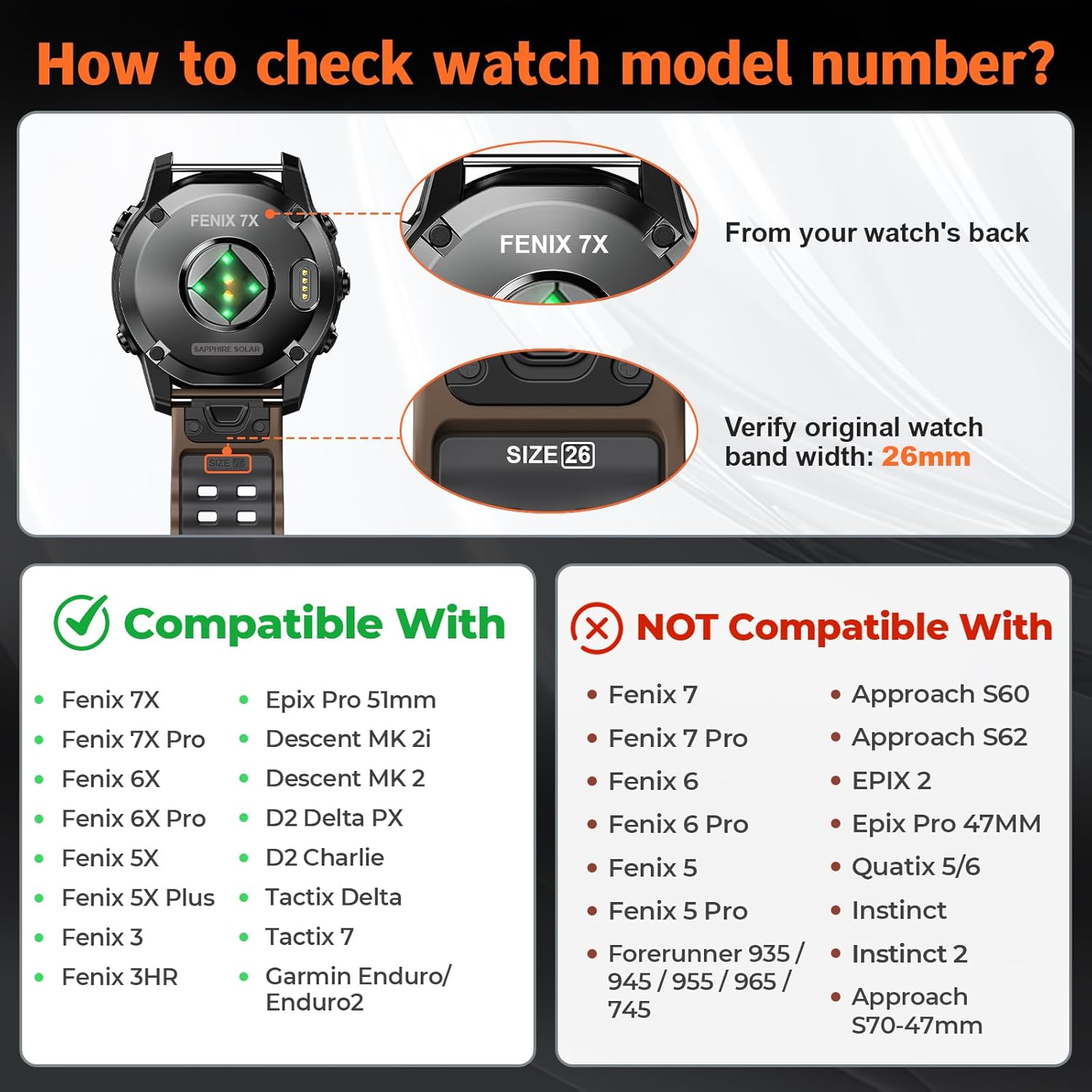 Quickfit 26mm Watch Bands for Garmin Fenix 8 51mm/7X/6X/5X, Sports Ocean Silicone Bands Compatible with Garmin Fenix 8 Pro 51mm/7X Pro/6X Pro/5X Plus/3/3HR/Descent MK1/MK2i Smartwatches - Image 7